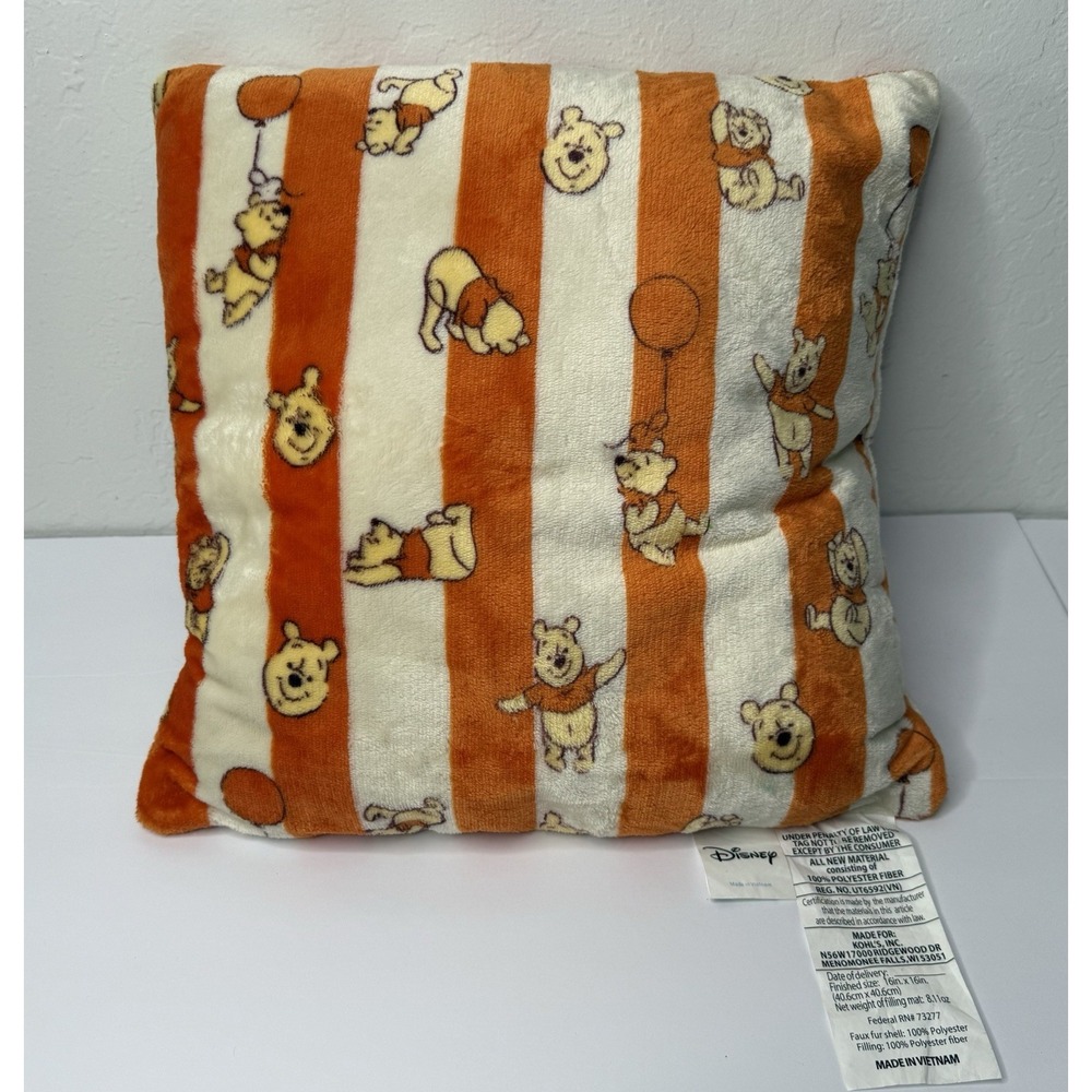 Disney‎ WINNIE the POOH Bear Plush Throw (1) Pillow 16x16 Orange Beige Kids Soft